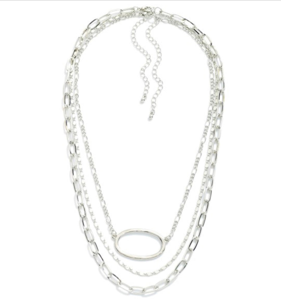 Silver chain link layered necklace