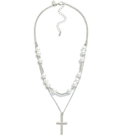 Pearl accent layered cross Necklace