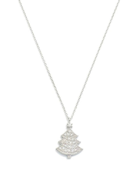 Silver CZ Christmas Tree Necklace