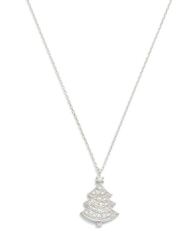 Silver CZ Christmas Tree Necklace