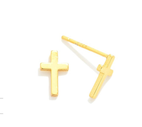 Gold metal mini cross earring