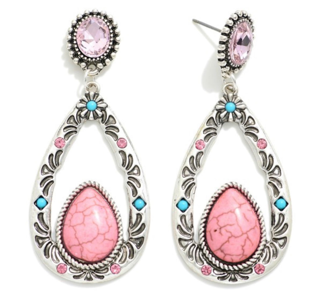 Western Pink Teardrop Earring