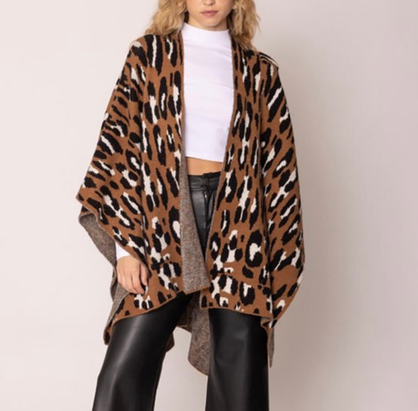 Leopard print knit shaw Ruana