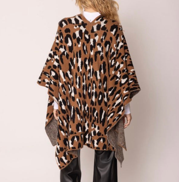 Leopard print knit shaw Ruana