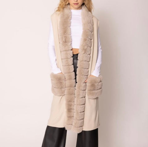 Camel fur fleece long vest