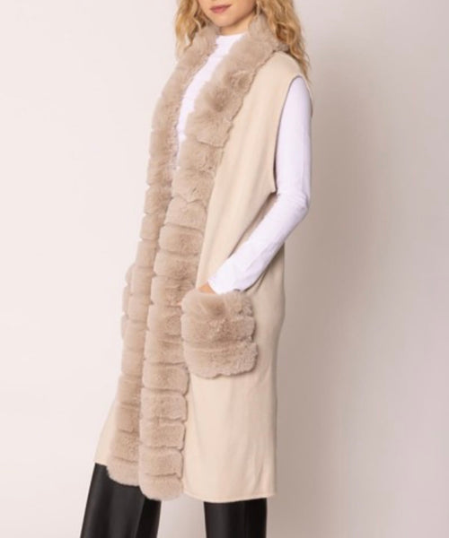 Camel fur fleece long vest