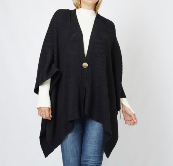 Black rib knit shaw Ruana