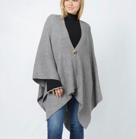 Gray rib knit shaw Ruana