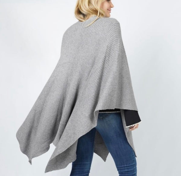 Gray rib knit shaw Ruana