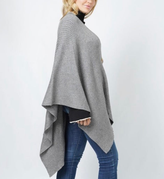 Gray rib knit shaw Ruana