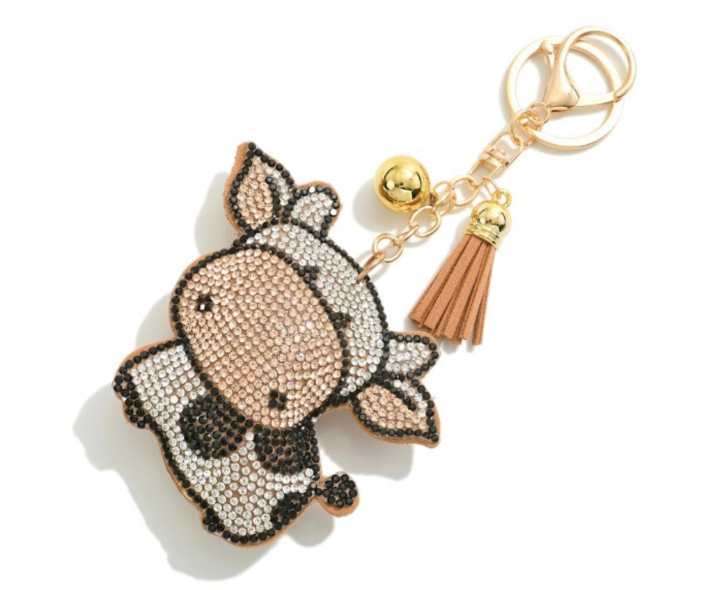 Cow rhinestone puffer keychain purse charm