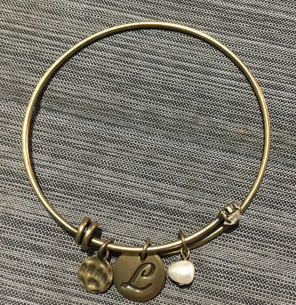 L initial Bracelet silver and antique gold