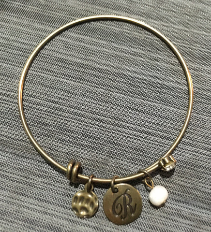 R Initial Bracelet antique gold