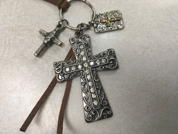 Rhinestone cross charm necklace