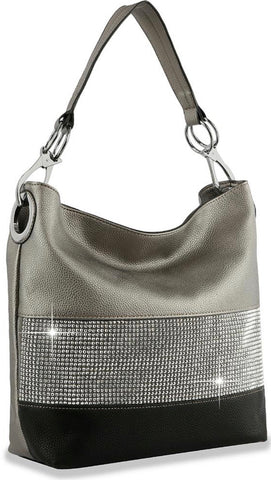 Pewter Bling Accent Banded Hobo