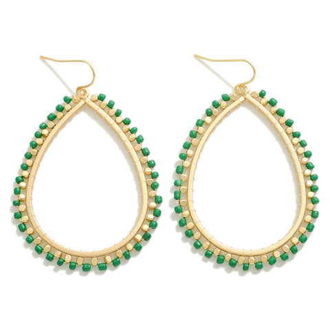 Green bead hoop earrings