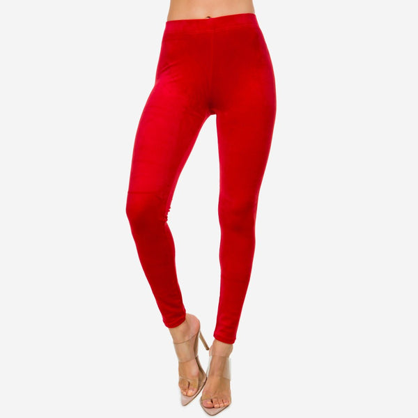 Red velour velvet leggings