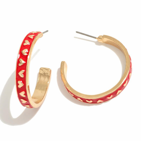 Red gold heart hoop earrings