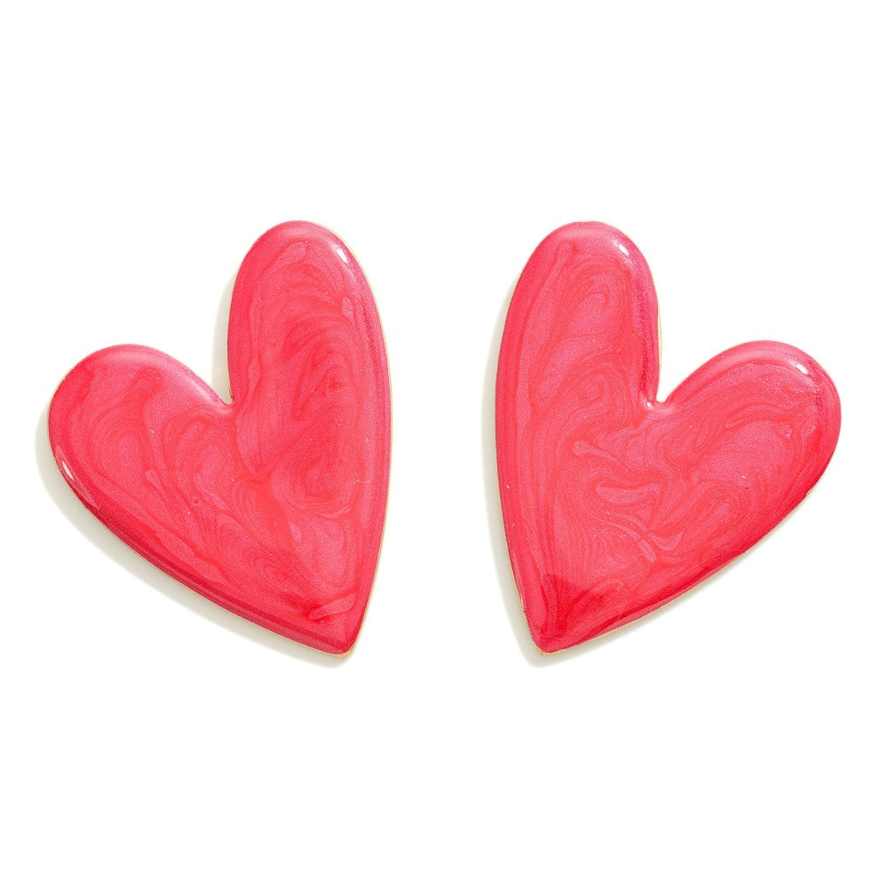 Red marbled heart earrings