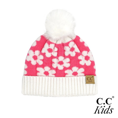 Kids candy pink Daisy CC beanie