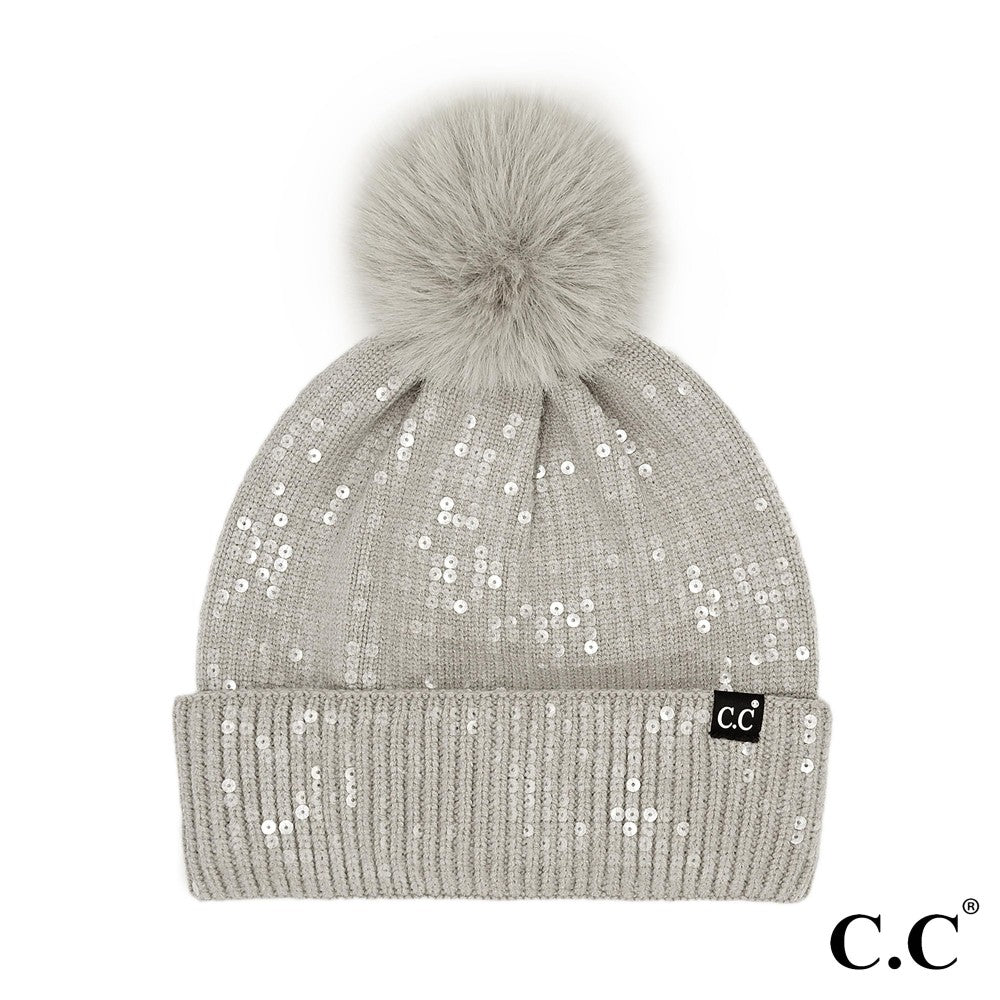 Light gray Sequin CC beanie