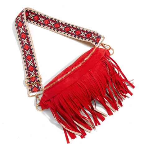 Red fringe sling bag