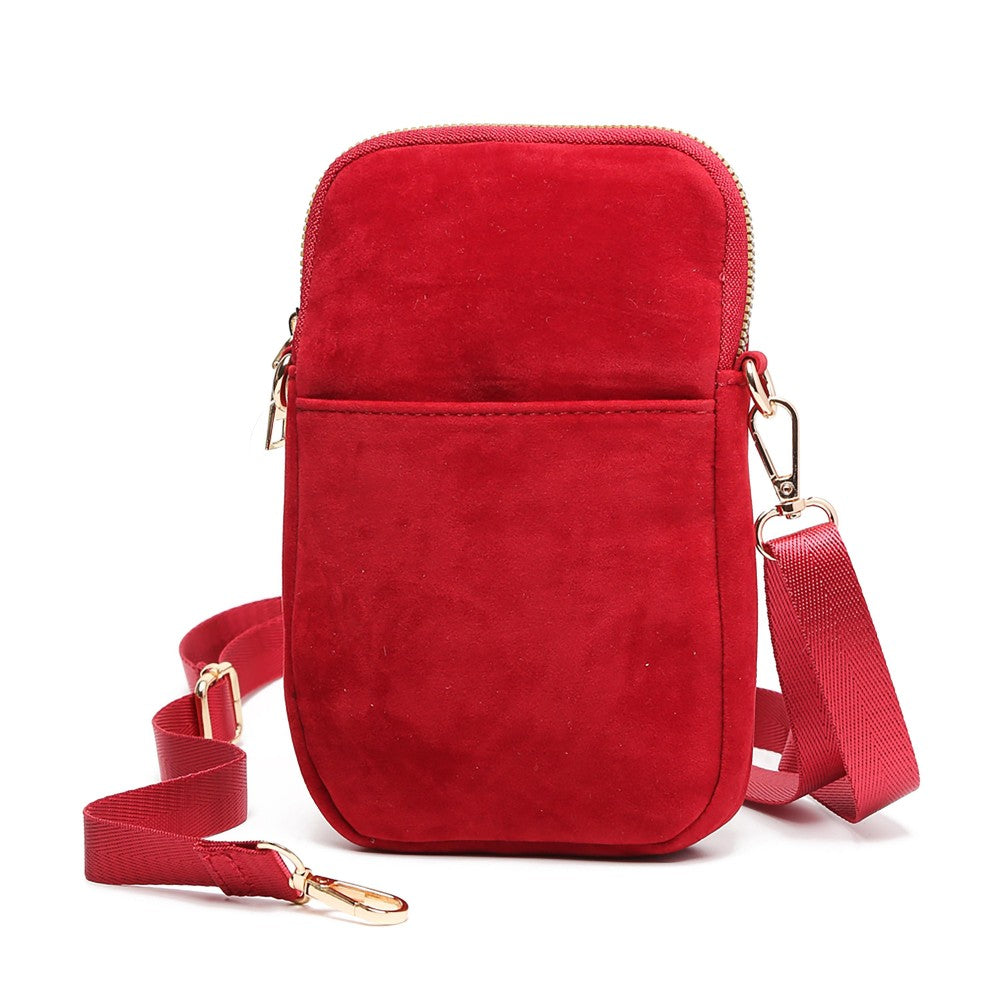 Red felt crossbody cell purse