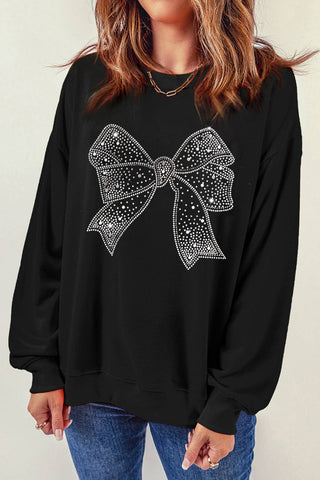 Black Rhinestone Bowknot Sweatshirt