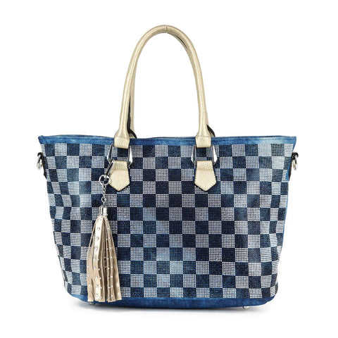 Blue gold Checkerboard Rhinestone Handbag