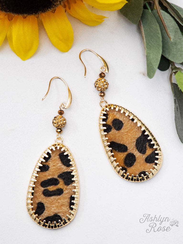 Teardrop Earrings Light Brown Leopard