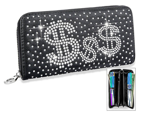 Black Dollar Sign Bling Accordion Wallet