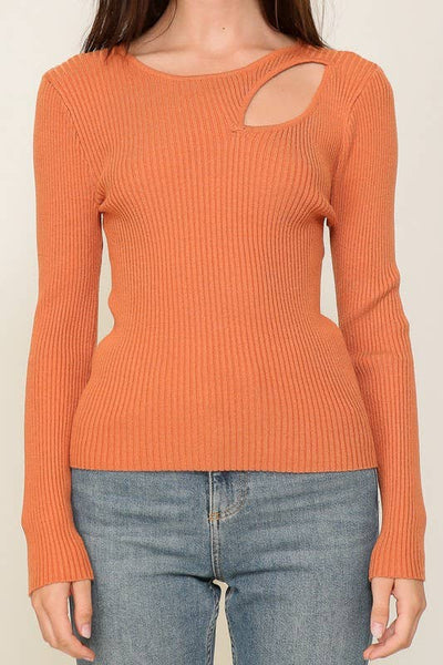 Orange Cut Out Sweater Top