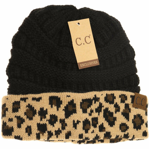 Leopard Print Cuff CC Beanie