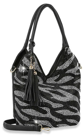 Zebra Rhinestone Pattern Shoulder Bag