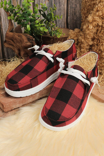 Red Plaid slip on tennis flat Shoes