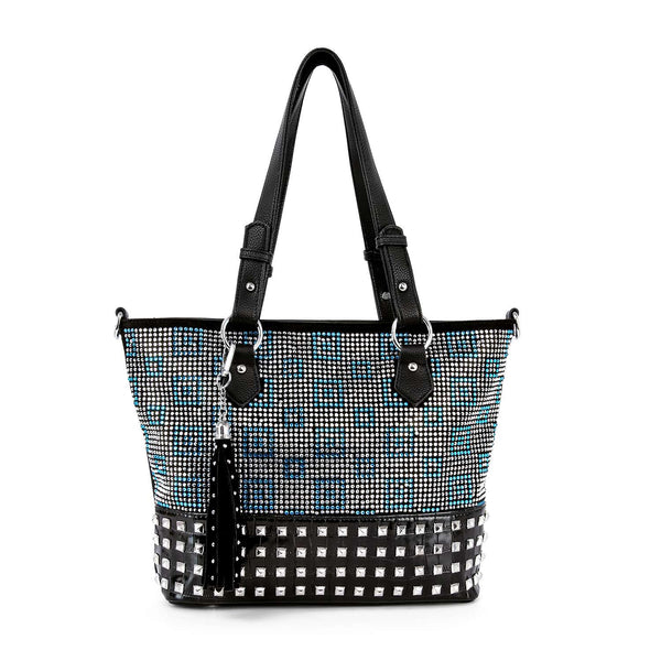 Turquoise Stud Rhinestone Tote Handbag