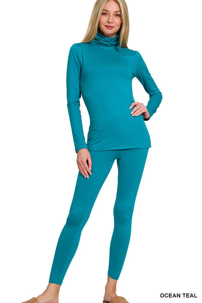 Teal Brushed Mock Neck Top & Leggings Set