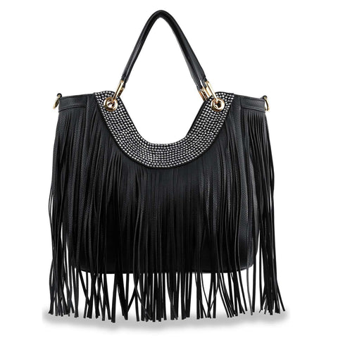 Black Fringed Rhinestone Handbag