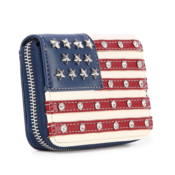 American Flag Navy Petite Zip Around Wallet