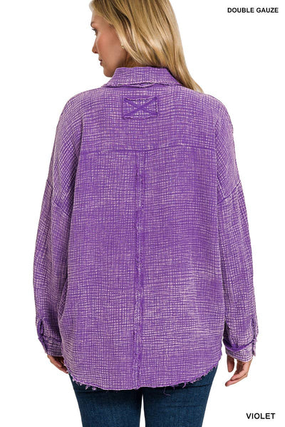 Purple Violet Gauze Button Down Shirt