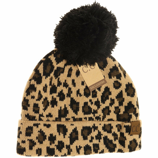 Leopard Print Cuff CC Beanie