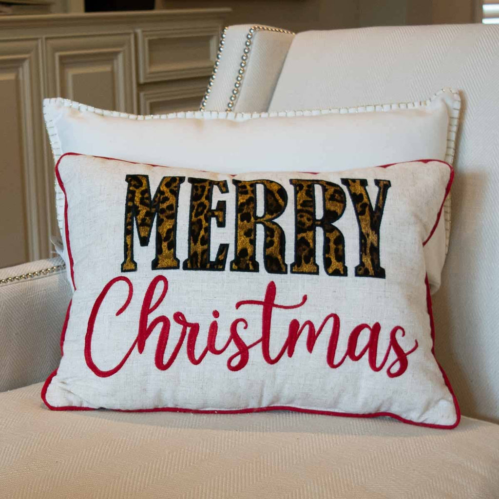 Merry Christmas Natural/Leopard Pillow