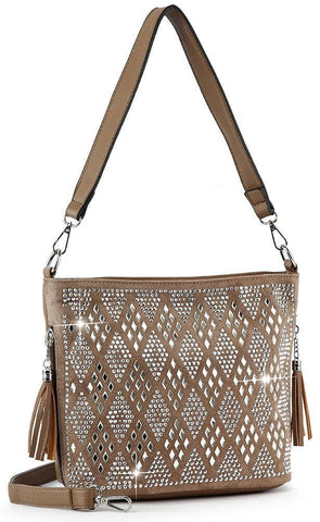 Taupe Diamond Pattern Hobo Crossbody Sling