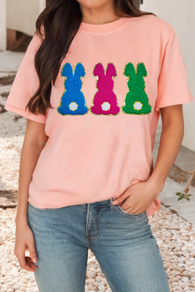 Pink Easter Bunny Chenille Patched T-shirt