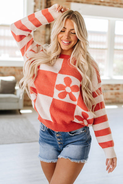 Orange cream Checkered Sweater