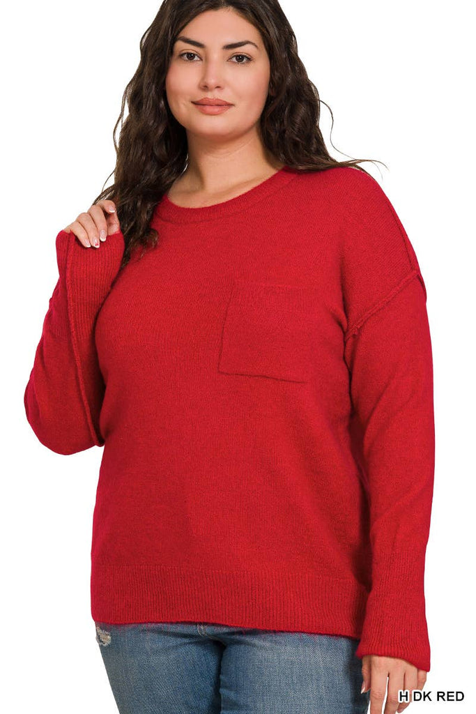 Red Hi-low Hem Sweater Plus