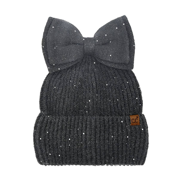 Sequin Bow Messy Bun C.C Beanie