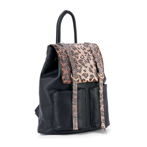 Black Rhinestone leopard Backpack Handbag