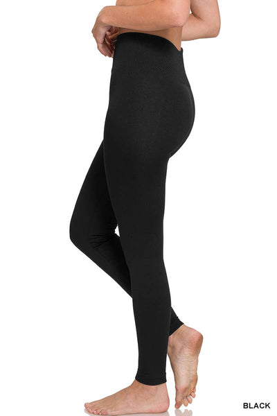 Black High Waist Diamond Shape Band Fleece Leggings