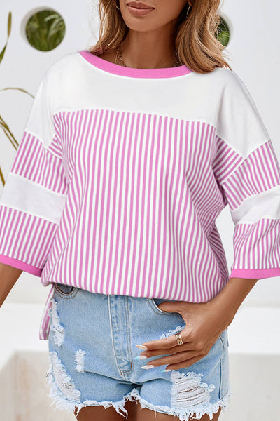 Pink Striped Oversize Top Plus